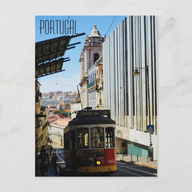 Portugal Tram Trolley Auto Postkarte (Vorderseite)