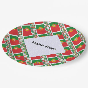 Portugal und portugiesische Flagge gekachelt perso Pappteller