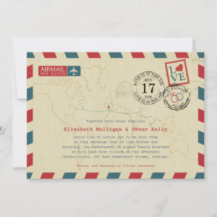 Portugal Vintage Airmail World Travel Wedding Einladung