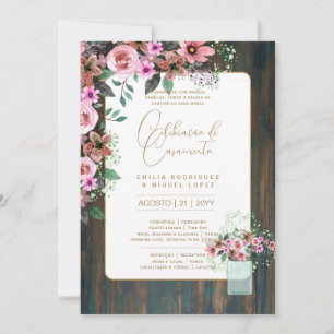 Portugeuse   Casamento Flores Folclóricas Rústica Einladung