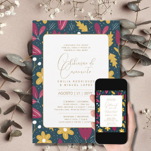 Portugeuse   Casamento Flores Folclóricas Rústica Einladung