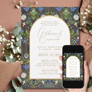 Portugeuse   Casamento Flores Folclóricas Rústica Einladung