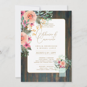 Portugeuse   Casamento Flores Folclóricas Rústica Einladung
