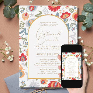 Portugeuse   Casamento Flores Vermelha Rústicas Einladung