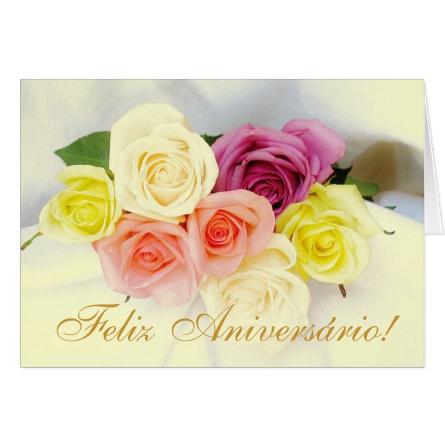 Portugiese: Feliz Aniversario! Rosen beije Farben (Vorderseite (Horizontal))