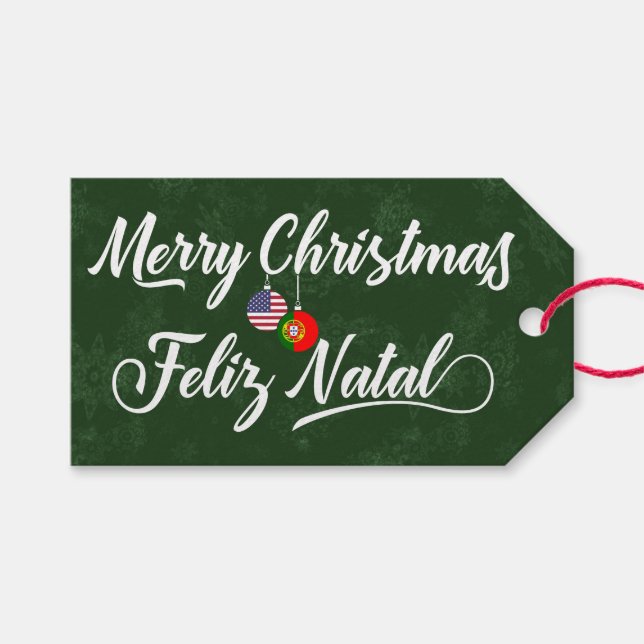 Portugiesisch-Amerikanischer Weihnachtsgeschenk-Ta Geschenkanhänger (Vorderseite (Horizontal))