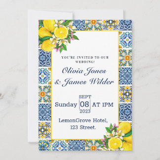 Portugiesisch Azulejo Lemon Tiles Wedding Einladung