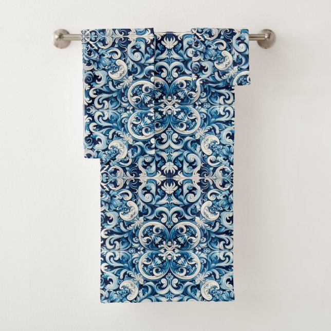 Portugiesisch-blaue Fliese Badhandtuch Set (Insitu)