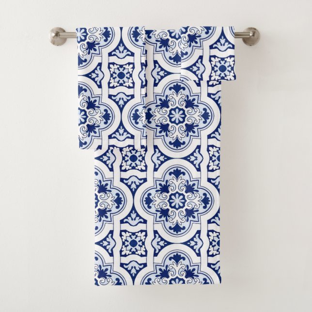 Portugiesisch-blaue Fliese Badhandtuch Set (Insitu)