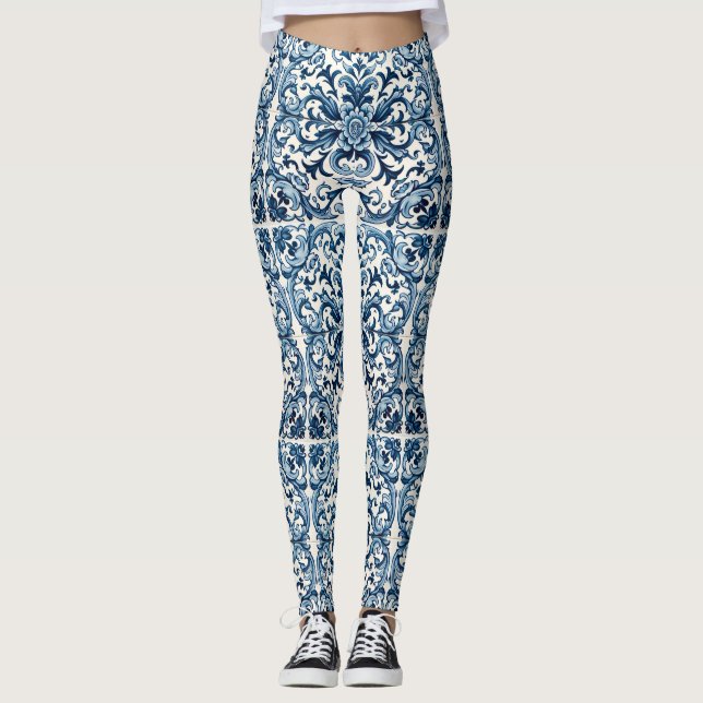 Portugiesisch-blaue Fliese Leggings (Vorderseite)
