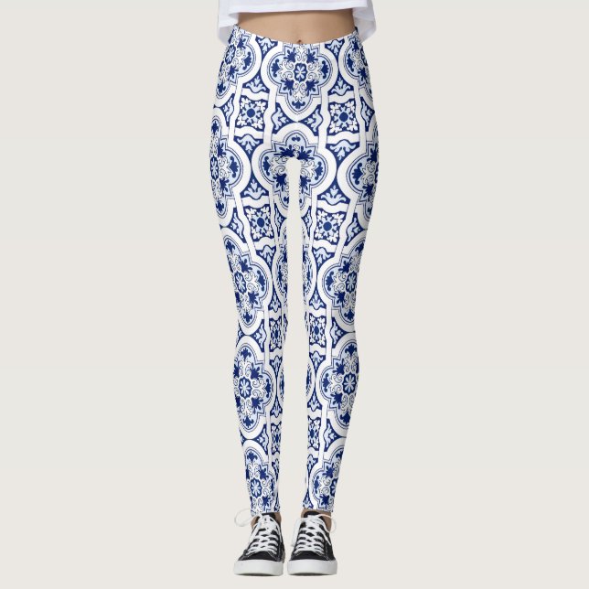 Portugiesisch-blaue Fliese Leggings (Vorderseite)