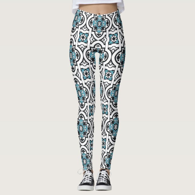 Portugiesisch-blaue Fliese Leggings (Vorderseite)