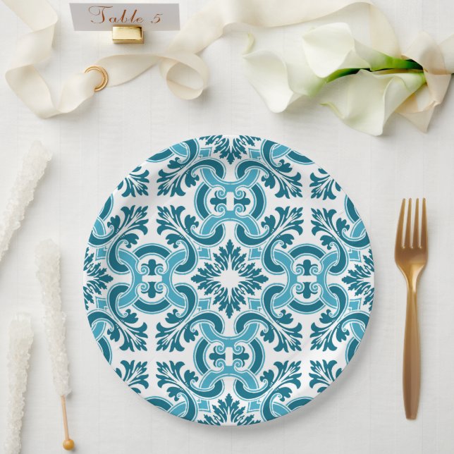 Portugiesisch-blaue Fliese Pappteller (Hochzeit)