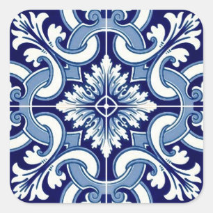 Portugiesisch-blaue Fliese Quadratischer Aufkleber