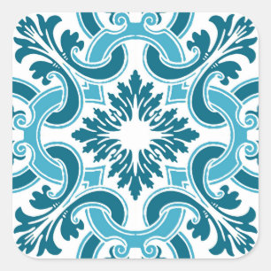 Portugiesisch-blaue Fliese Quadratischer Aufkleber