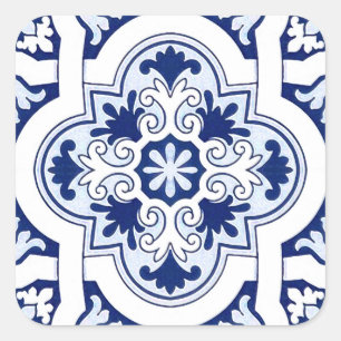 Portugiesisch-blaue Fliese Quadratischer Aufkleber
