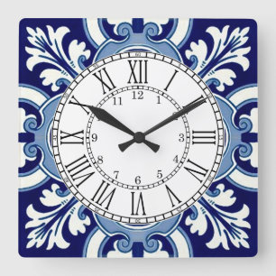 Portugiesisch-blaue Kacheldecke Quadratische Wanduhr