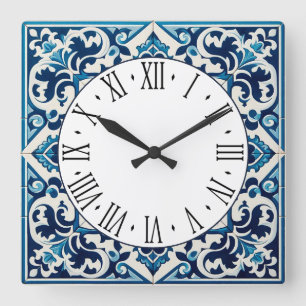 Portugiesisch-blaue Kacheldecke Quadratische Wanduhr
