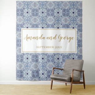 Portugiesisch-blaue Kacheln Hintergrund Hochzeiten Wandteppich