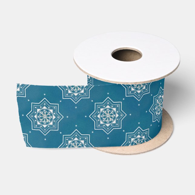 Portugiesisch-Blauer Azulejos-Muster Satinband (Spule)