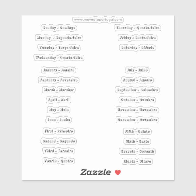 Portugiesisch Custom English Cut Vinyl Stickers Aufkleber (Blatt)