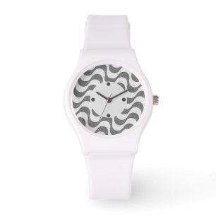 Portugiesisch-Kobelstein Schwarz-Weiß-Wellen Armbanduhr
