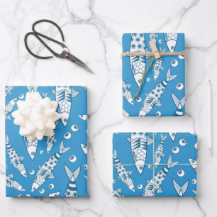 Portugiesisch Lissabon Sardines Pattern Azulejos B Geschenkpapier Set