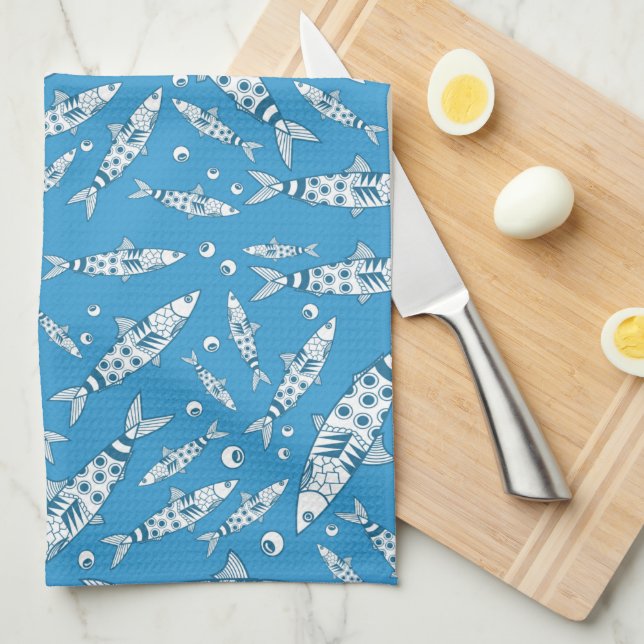 Portugiesisch Lissabon Sardines Pattern Azulejos B Geschirrtuch (Viertel Falte)