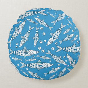 Portugiesisch Lissabon Sardines Pattern Azulejos B Rundes Kissen
