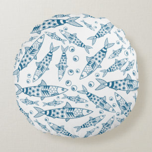 Portugiesisch Lissabon Sardines Pattern Azulejos W Rundes Kissen