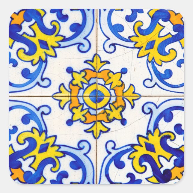 Portugiesisch Mosaik Azulejo Art Tile Quadratischer Aufkleber (Vorderseite)