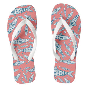 Portugiesisch Sardines Pattern Azulejos Pink F Flip Flops