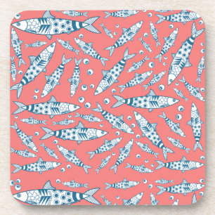 Portugiesisch Sardines Pattern Azulejos Pink Getränkeuntersetzer