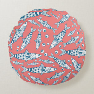 Portugiesisch Sardines Pattern Azulejos Pink Rundes Kissen