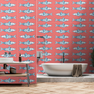 Portugiesisch Sardines Pattern Azulejos Pink Tapete