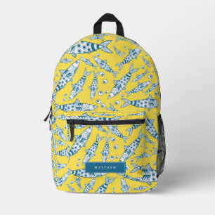 Portugiesisch Sardines Pattern Azulejos Yellow Bedruckter Rucksack