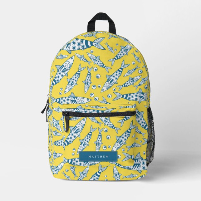 Portugiesisch Sardines Pattern Azulejos Yellow Bedruckter Rucksack (Vorderseite)