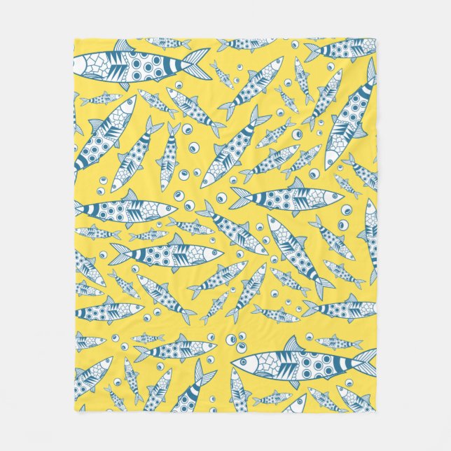 Portugiesisch Sardines Pattern Azulejos Yellow Fleecedecke (Vorderseite)