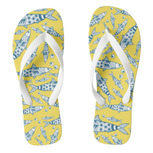 Portugiesisch Sardines Pattern Azulejos Yellow Flip Flops