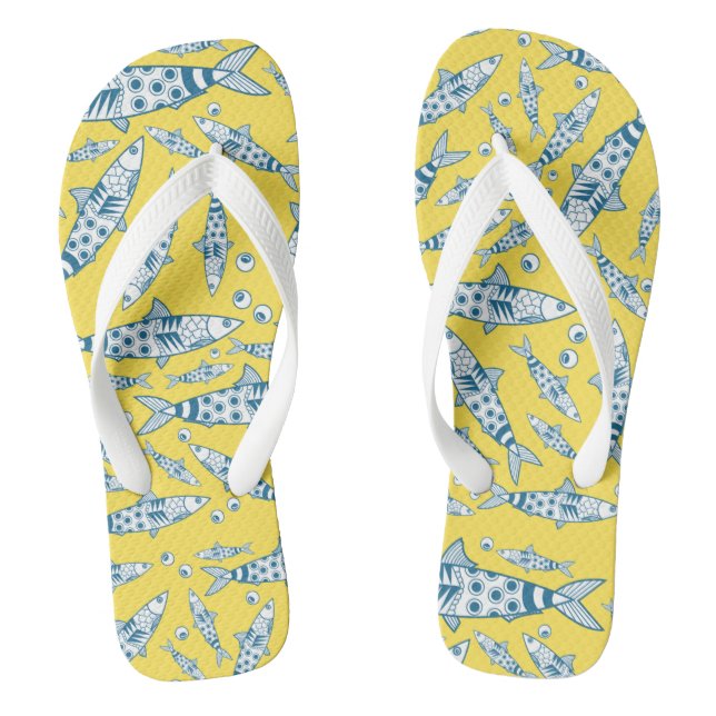 Portugiesisch Sardines Pattern Azulejos Yellow Flip Flops (Fußbett)