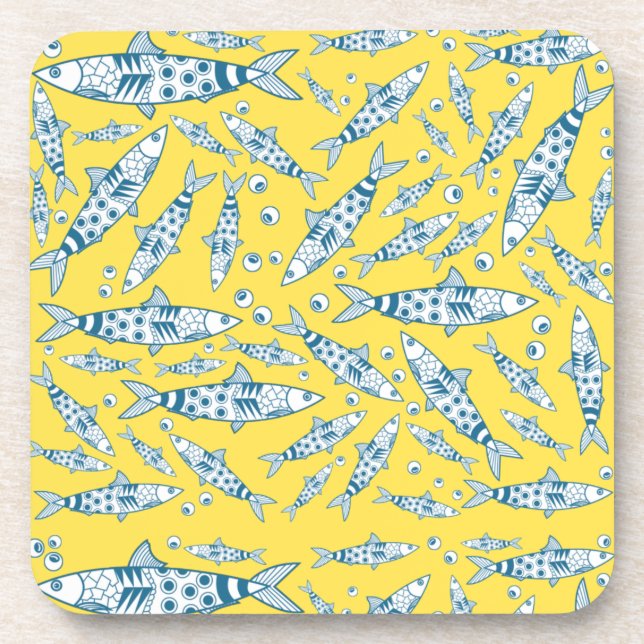 Portugiesisch Sardines Pattern Azulejos Yellow Getränkeuntersetzer (Vorderseite)