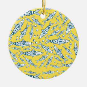 Portugiesisch Sardines Pattern Azulejos Yellow Keramik Ornament