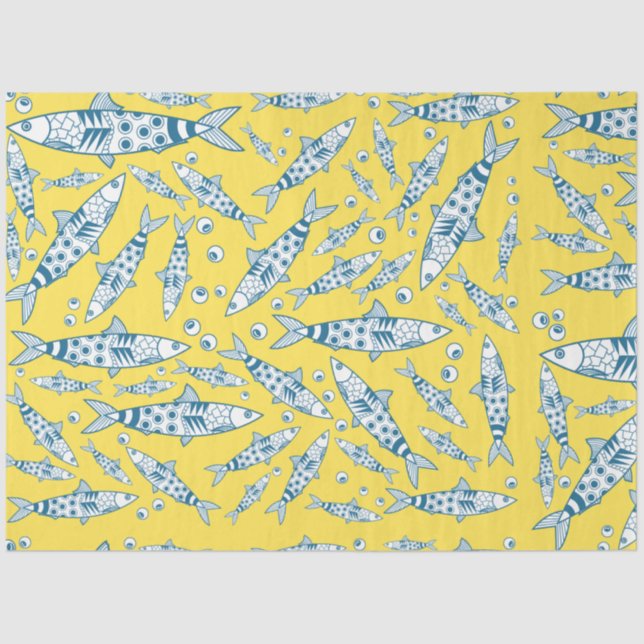 Portugiesisch Sardines Pattern Azulejos Yellow Seidenpapier (Vorderseite)
