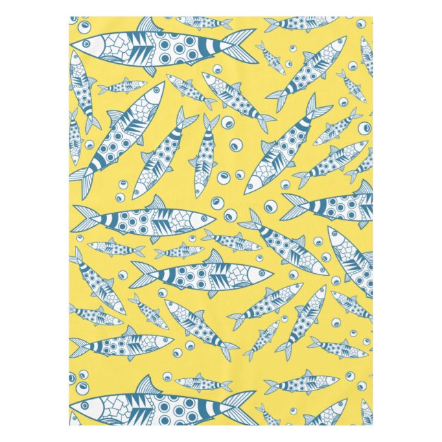 Portugiesisch Sardines Pattern Azulejos Yellow Tischdecke (Vorderseite)