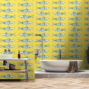 Portugiesisch Sardines Yellow Pattern Azulejos Tapete