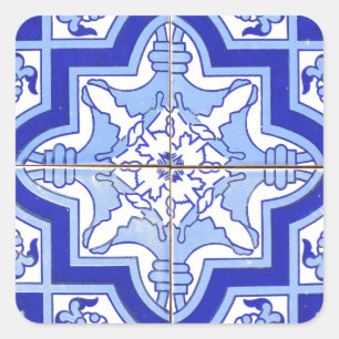 Portugiesisch Tile Blue und Weiß Quadratischer Aufkleber