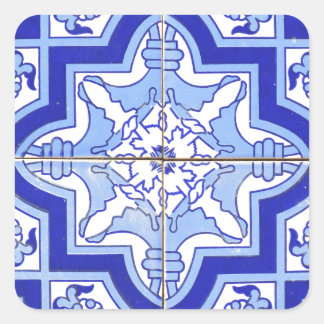 Portugiesisch Tile Blue und Weiß Quadratischer Aufkleber