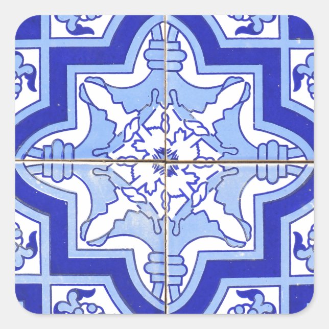 Portugiesisch Tile Blue und Weiß Quadratischer Aufkleber (Vorderseite)