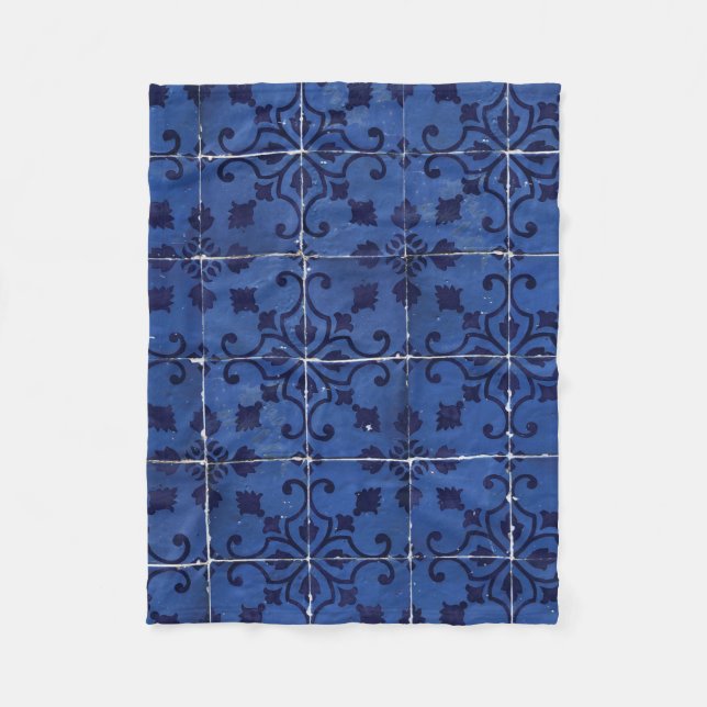 Portugiesisch Tiles - Azulejo Blue Floral Leaf Des Fleecedecke (Vorderseite)