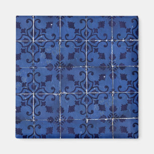 Portugiesisch Tiles - Azulejo Blue Floral Leaf Des Magnet